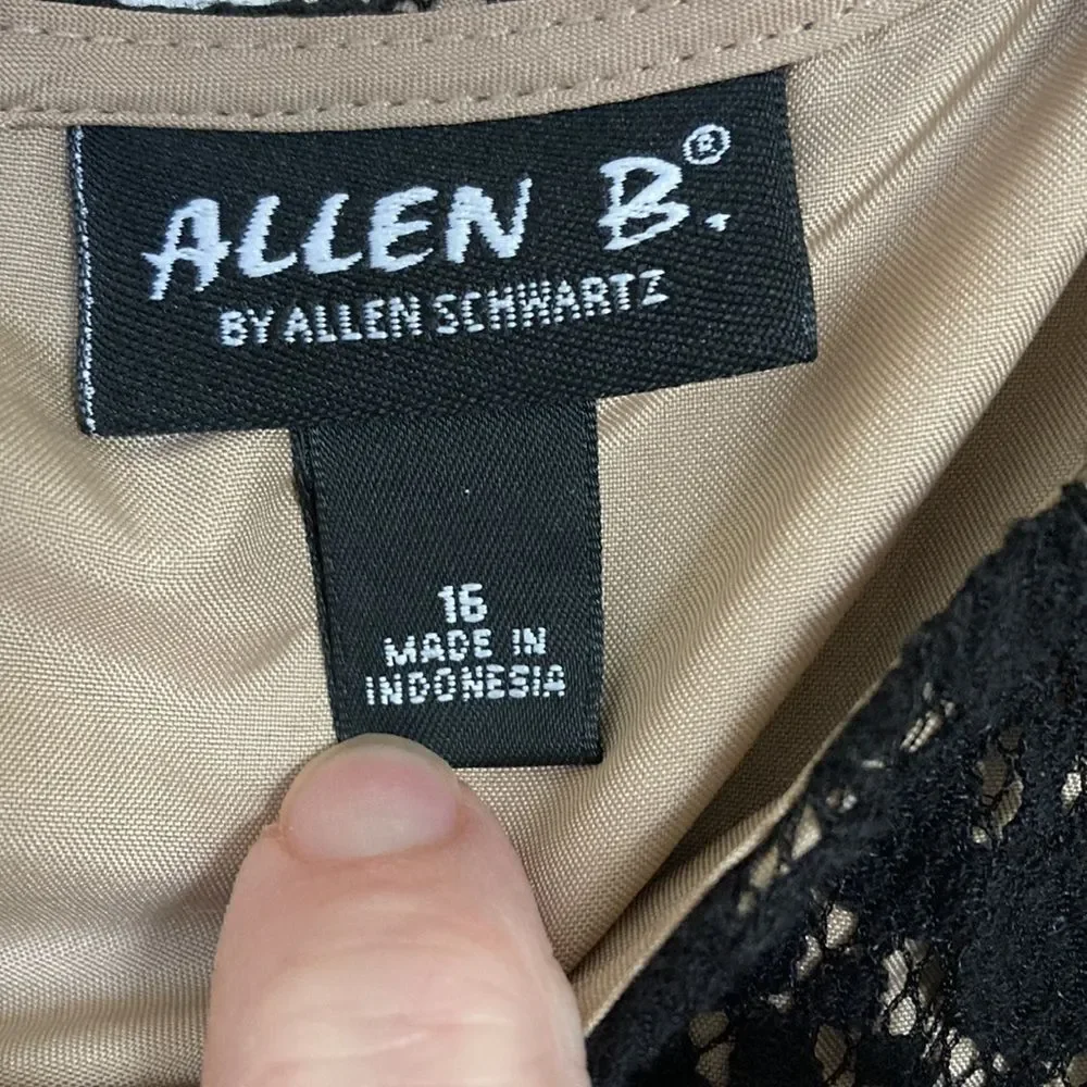 Allen B by Allen Swartz Short Sleeve Lace Over Slip Dress in‎ Black Size 16